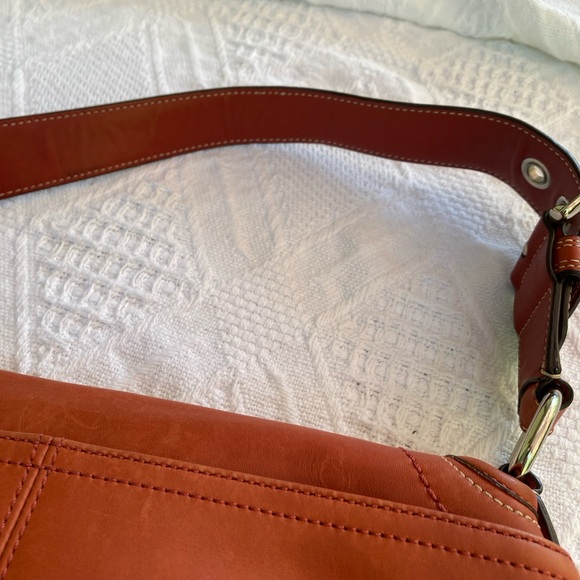 Coach SoHo, Burnt Orange Leather Shoulder Bag EUC, picture 8 shows a tiny dot - Picture 12 of 13